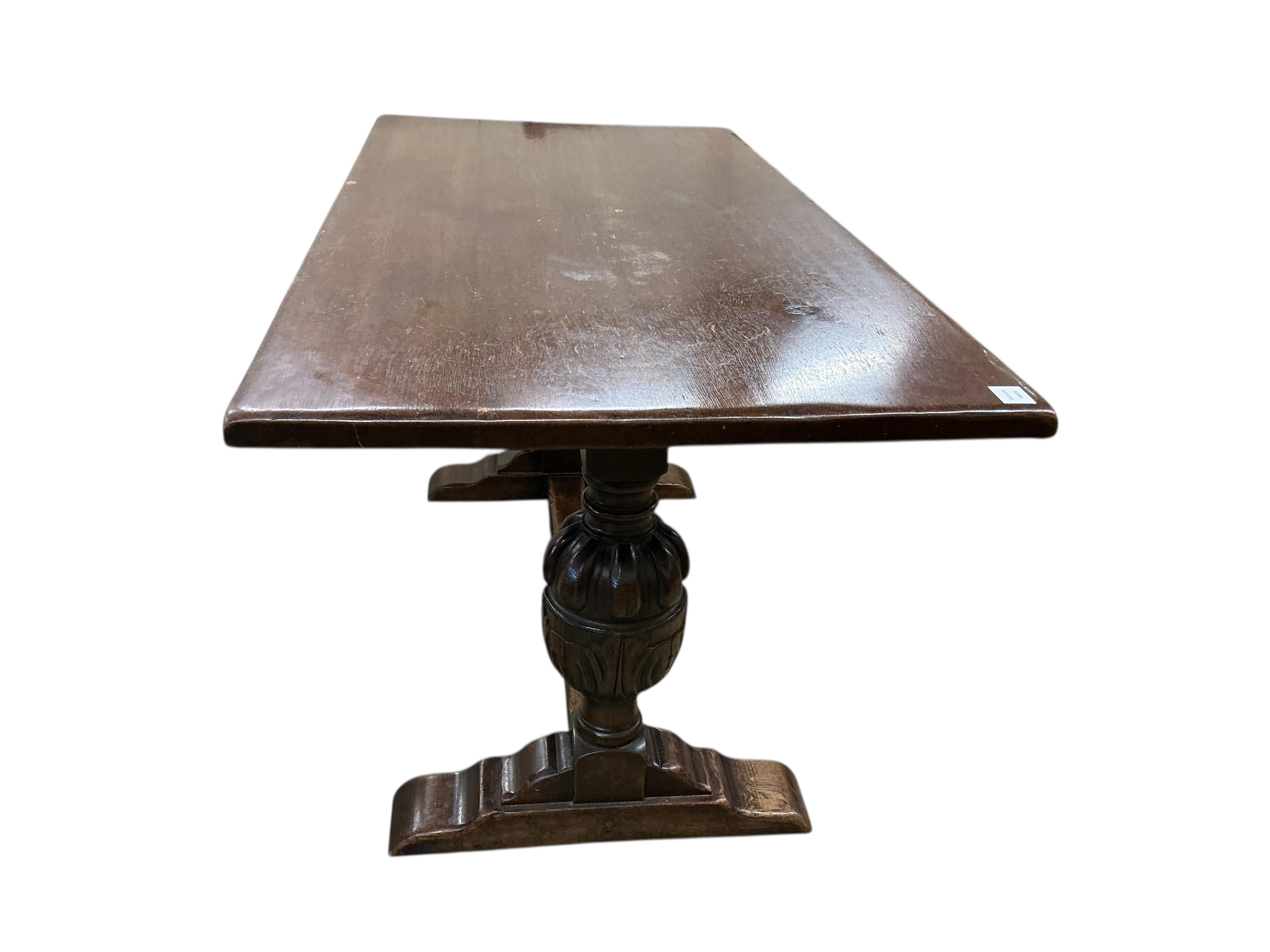 A 17th century style rectangular oak refectory dining table, width 152cm, depth 75cm, height 75cm